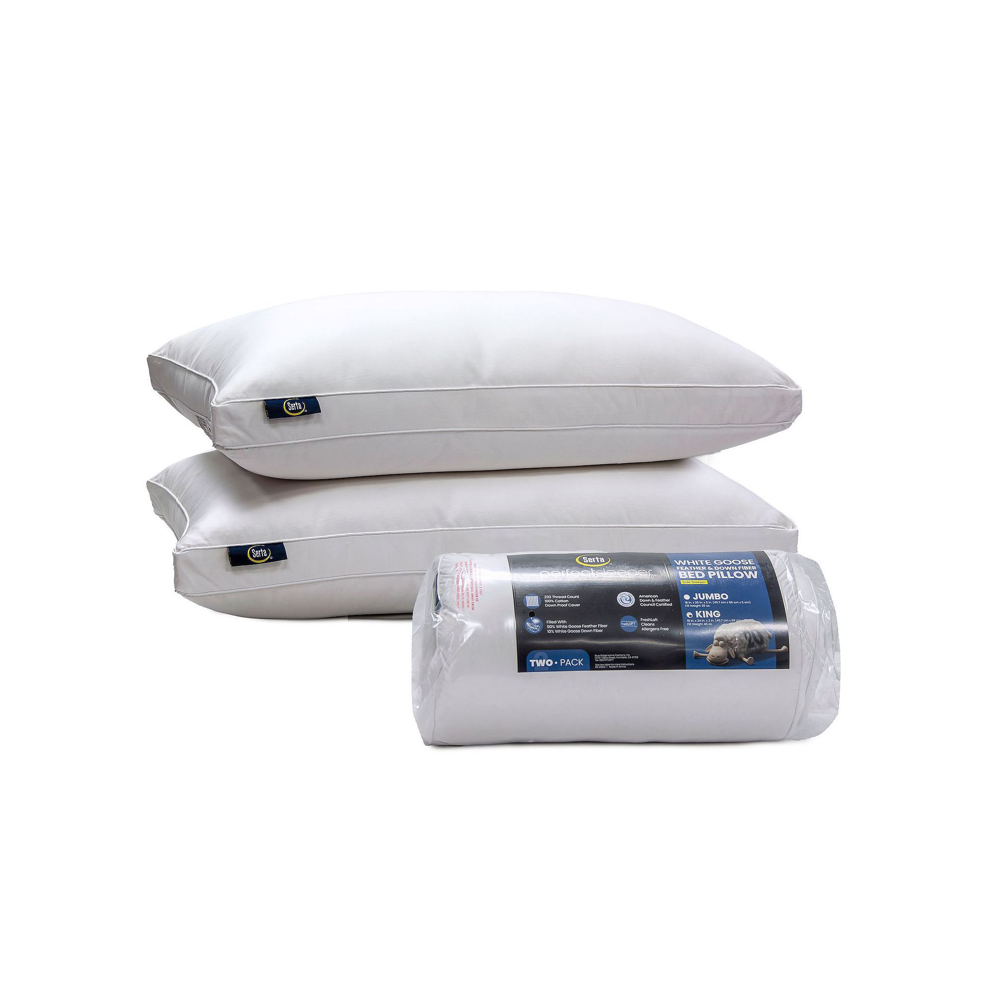 Serta® 2-Pack White Goose Feather& Down Fiber Side Sleeper Pillow Set