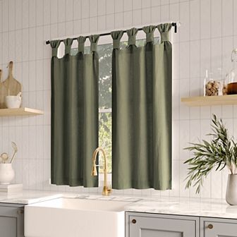 Archaeo Washed Cotton Semi-Sheer Tab Top Kitchen Tiers Set