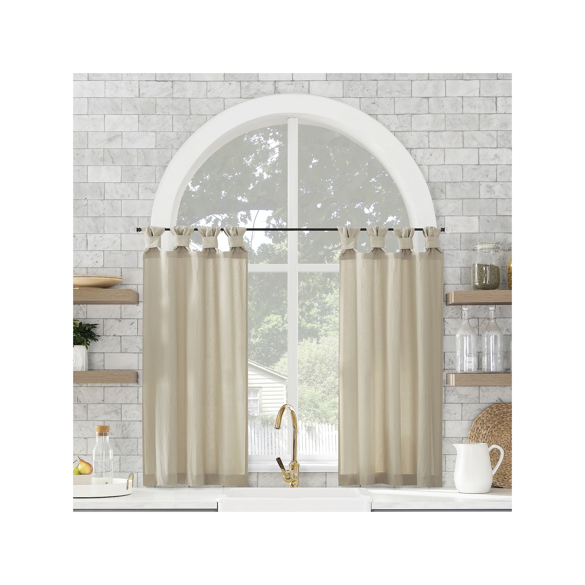 Archaeo Washed Cotton Semi-Sheer Tab Top Kitchen Tiers Set, Oatmeal