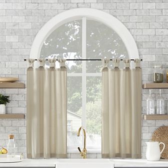 Archaeo Washed Cotton Semi-Sheer Tab Top Kitchen Tiers Set
