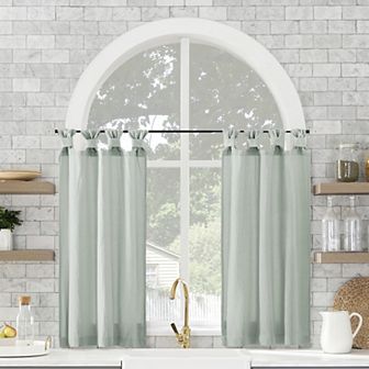 Archaeo Washed Cotton Semi-Sheer Tab Top Kitchen Tiers Set