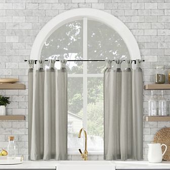 Archaeo Washed Cotton Semi-Sheer Tab Top Kitchen Tiers Set