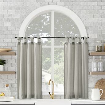 Archaeo Washed Cotton Semi-Sheer Tab Top Kitchen Tiers Set