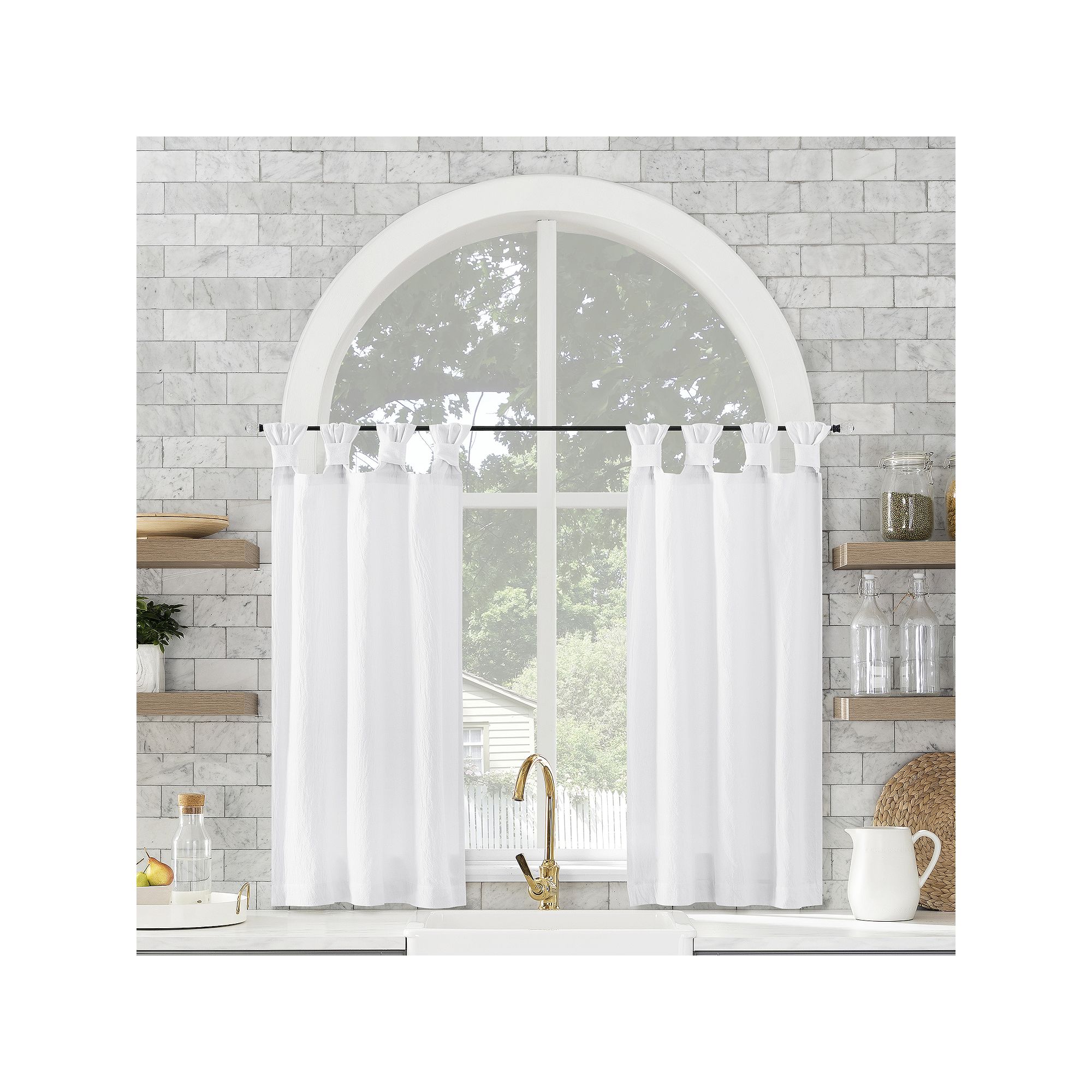 Archaeo Washed Cotton Semi-Sheer Tab Top Kitchen Tiers Set, White
