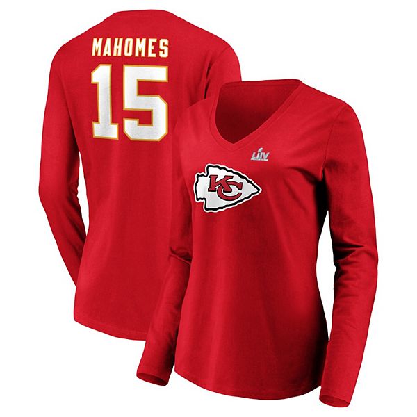 Women's NFL Pro Line by Fanatics Branded Patrick Mahomes Red Kansas City  Chiefs Super Bowl LIV Bound Halfback Player Name & Number Long Sleeve  V-Neck T-Shirt