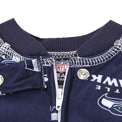 Seattle Seahawks Newborn Piped Raglan Full Zip Coverall - College Navy