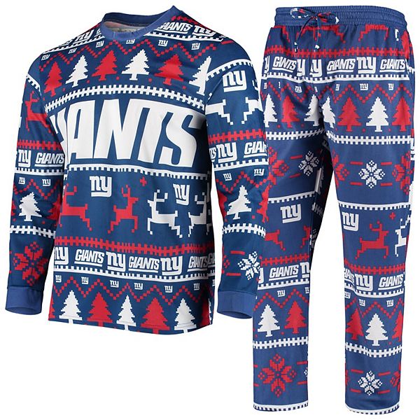 Men's FOCO Royal New York Giants Wordmark Ugly Pajama Set