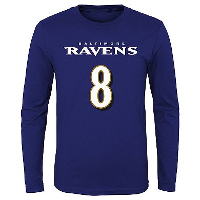 Youth Lamar Jackson Purple Baltimore Ravens Mainliner Name & Number Long Sleeve T-Shirt