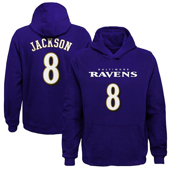 Youth Lamar Jackson Purple Baltimore Ravens Mainliner Name & Number  Pullover Hoodie