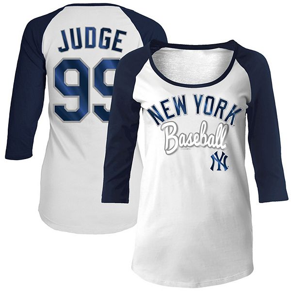 Aaron Judge New York Yankees 5th & Ocean by New Era Women's Glitter 3/4  Sleeve Player Raglan T-Shirt - White