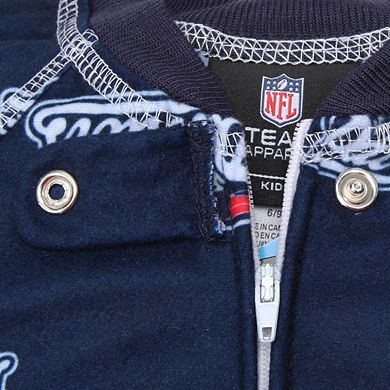 New England Patriots Toddler Piped Raglan Full Zip Coverall - Navy Blue