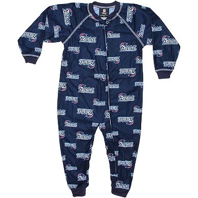 New England Patriots Toddler Piped Raglan Full Zip Coverall - Navy Blue