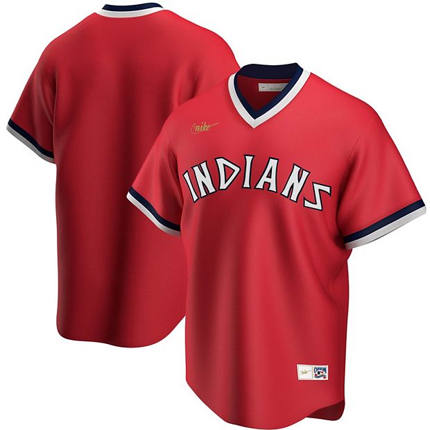 Men’s Cleveland Indians Stitches Navy/Red Cooperstown Collection V-Neck Team Color Jersey - S