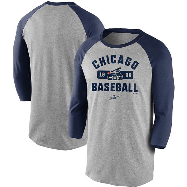 Men's Nike Gray/Navy Chicago White Sox Cooperstown Collection Vintage  Tri-Blend 3/4-Sleeve Raglan T-Shirt