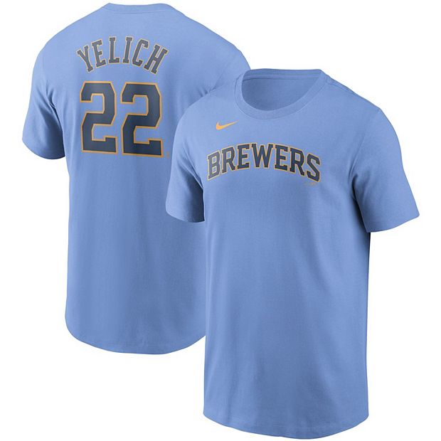 Men's Nike Christian Yelich Light Blue Milwaukee Brewers Name & Number T- Shirt