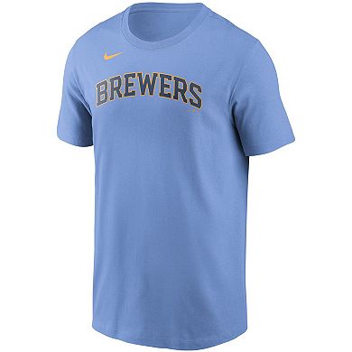 Men's Nike Christian Yelich Light Blue Milwaukee Brewers Name & Number T-Shirt