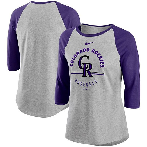 Women's Nike Gray/Purple Colorado Rockies Encircled Tri-Blend 3/4-Sleeve  Raglan T-Shirt