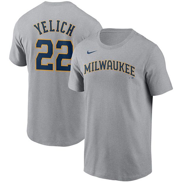 Men's Nike Christian Yelich Gray Milwaukee Brewers Name & Number T-Shirt