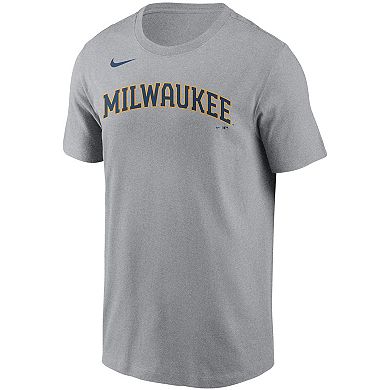Men's Nike Christian Yelich Gray Milwaukee Brewers Name & Number T-Shirt