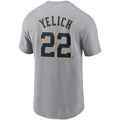 Men's Nike Christian Yelich Gray Milwaukee Brewers Name & Number T-Shirt