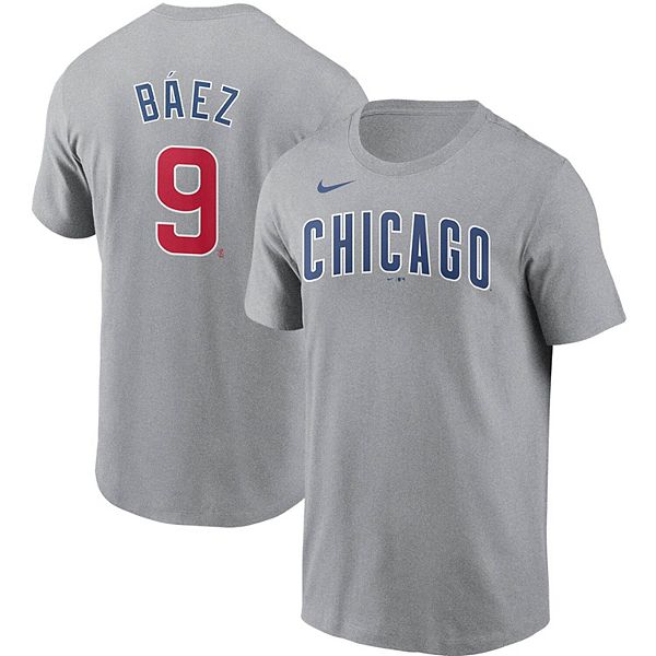 Men's Nike Javier Baez Gray Chicago Cubs Name & Number T-Shirt
