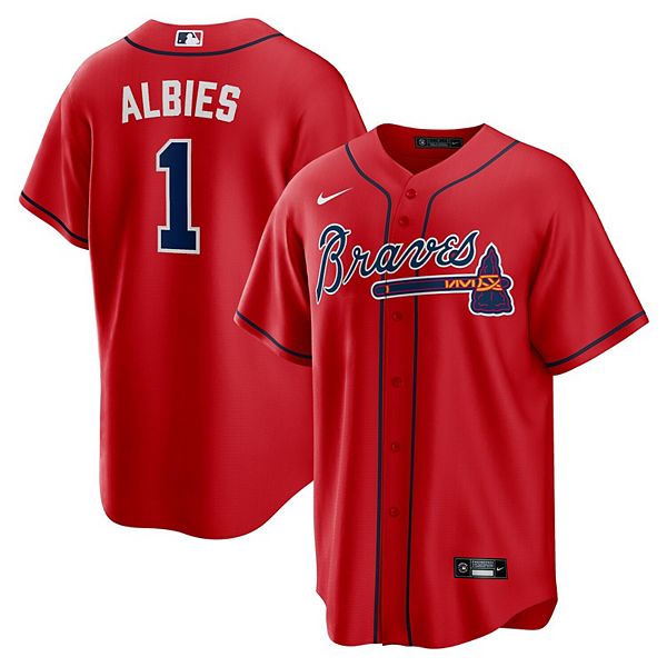 Men's Nike Ozzie Albies Red Atlanta Braves Name & Number Team T-Shirt