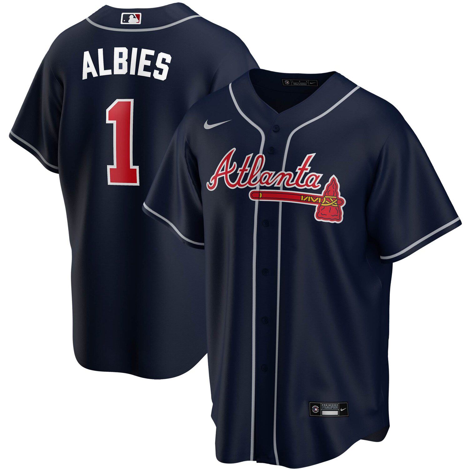 No1 Ozzie Albies Men's Nike White Home 2020 Authentic Player Jersey