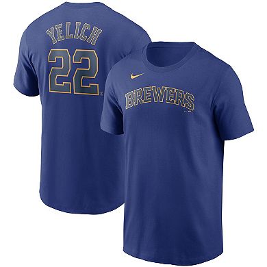 Men's Nike Christian Yelich Royal Milwaukee Brewers Name & Number T-Shirt