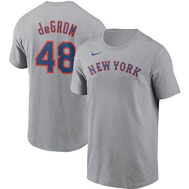 Men's Nike Jacob deGrom Gray New York Mets Name & Number T-Shirt