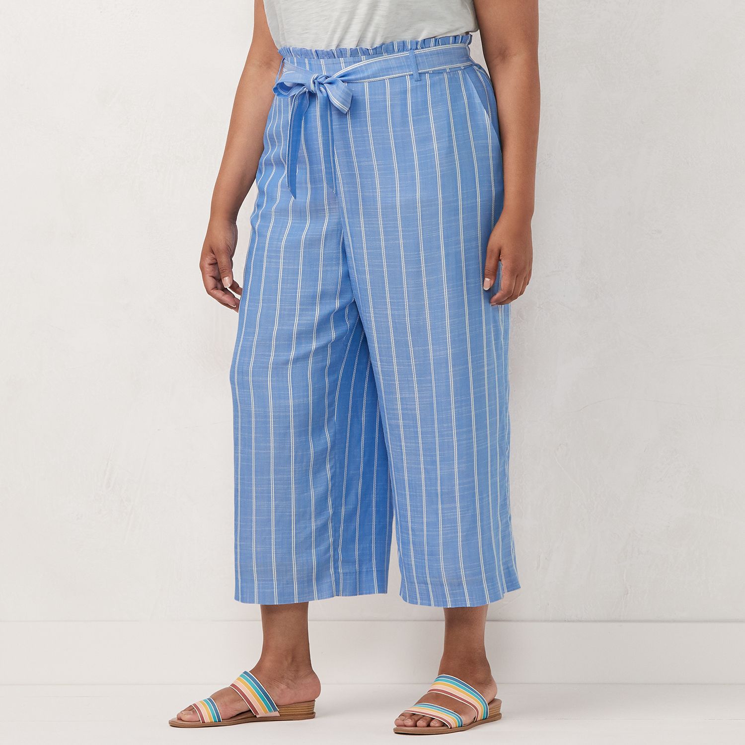 blue and white striped capris