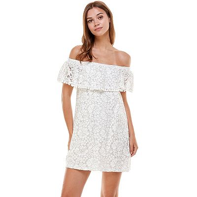 Juniors As U Wish White Lace Shift Dress