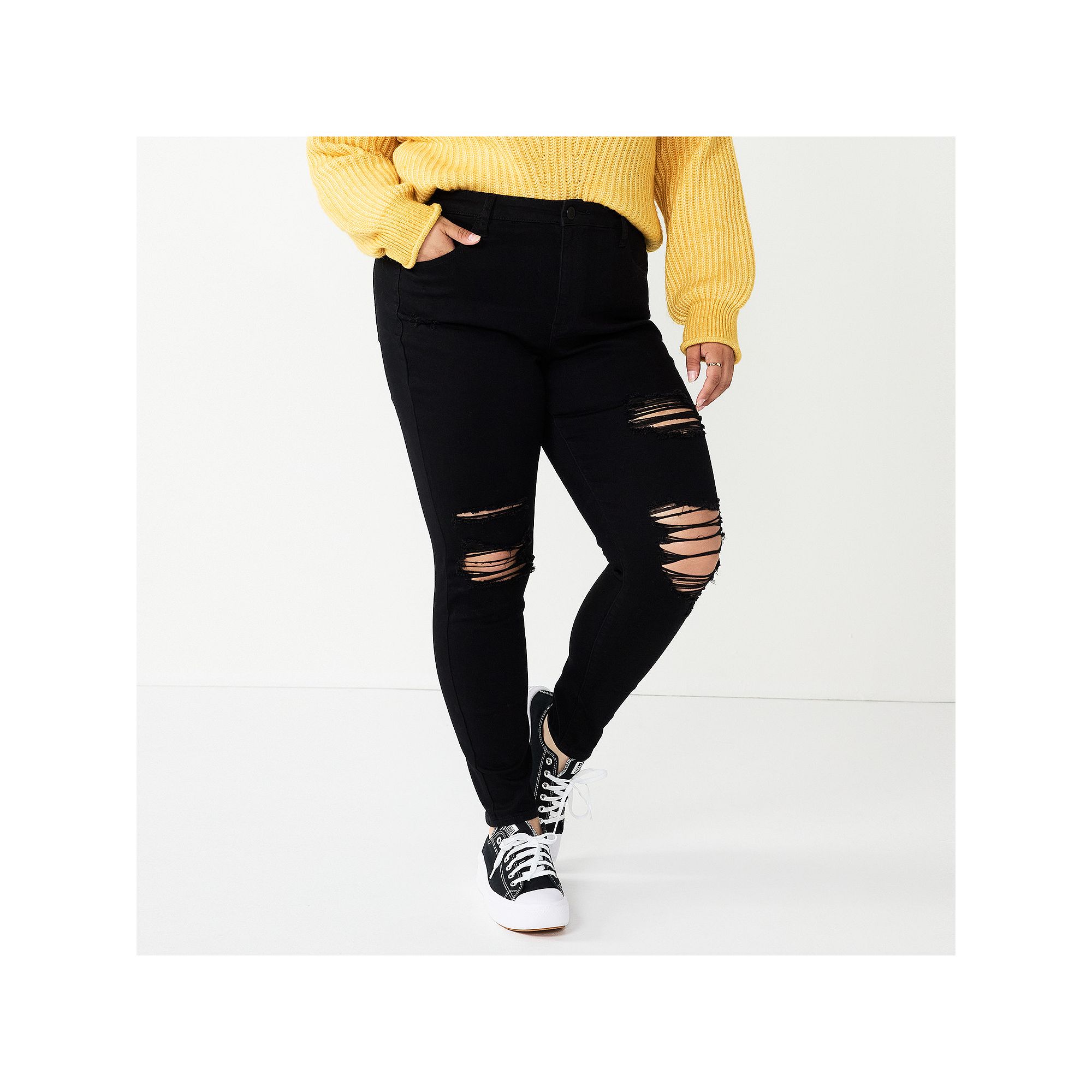 Juniors Plus Size SO® High Rise Jeggings, Girls, Size: 20, Black Destruc