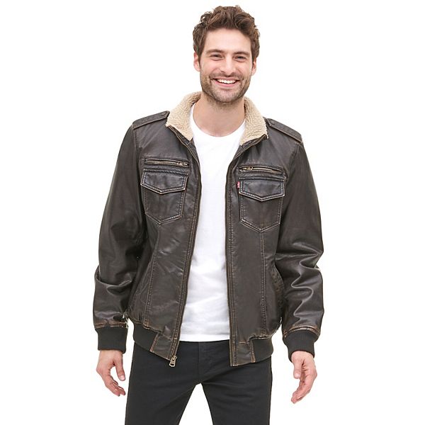 Aviator Bomber Jacket With Sherpa Collar - Brown