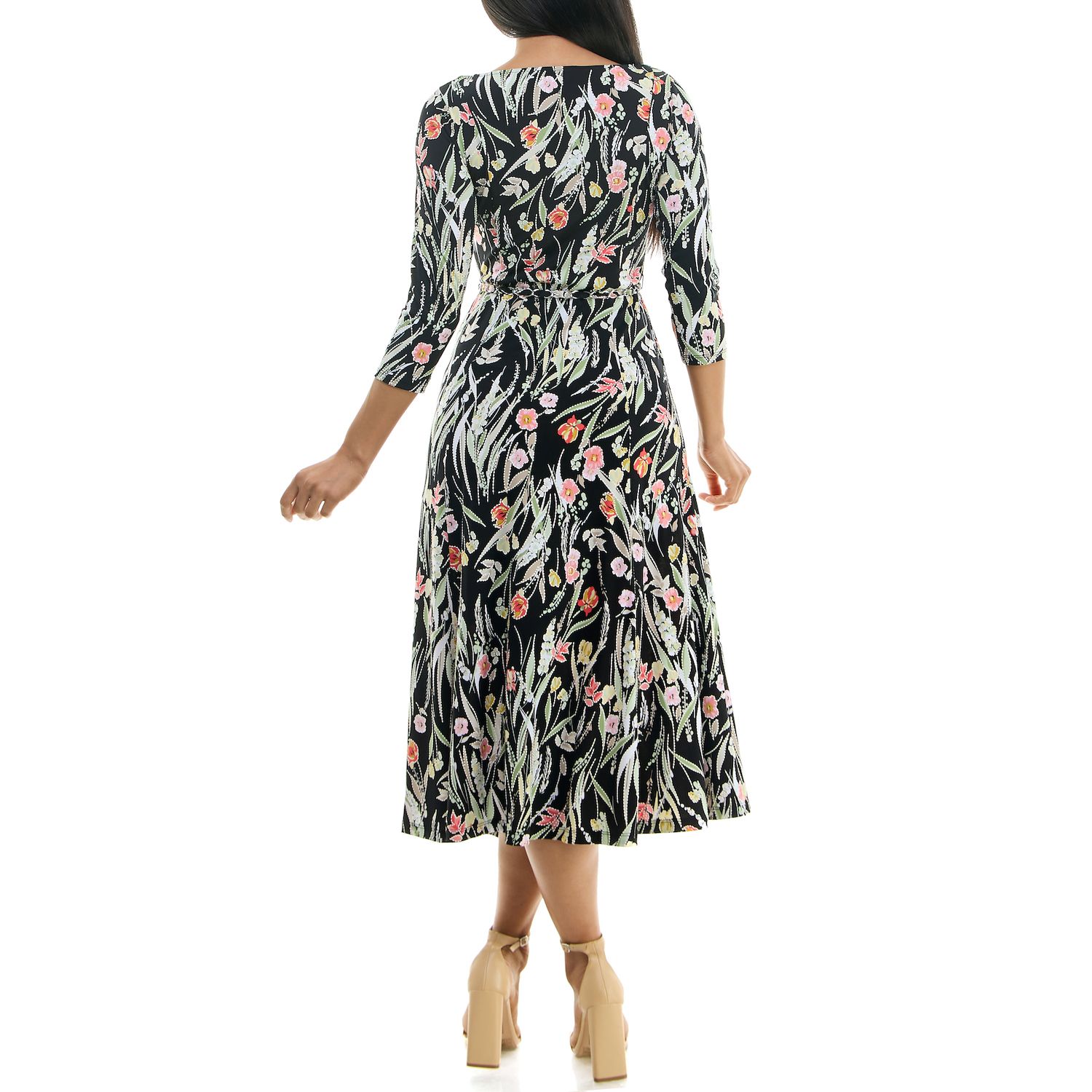 Женское платье Nina Leonard Patchwork-Print Midi, цвет: Чёрный ржавый золотой — фото 2