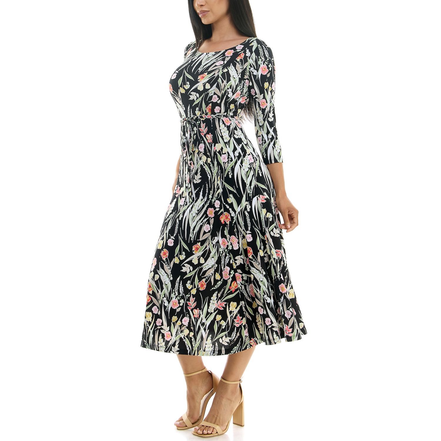Женское платье Nina Leonard Patchwork-Print Midi, цвет: Чёрный ржавый золотой — фото 3
