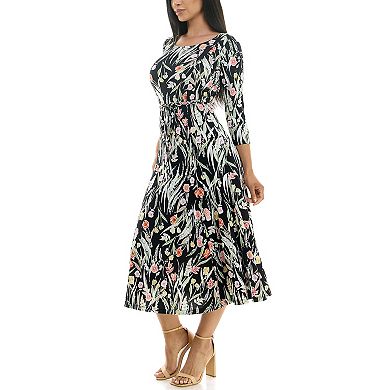 Women's Nina Leonard Patchwork-Print Midi Dress