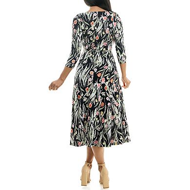 Women's Nina Leonard Patchwork-Print Midi Dress