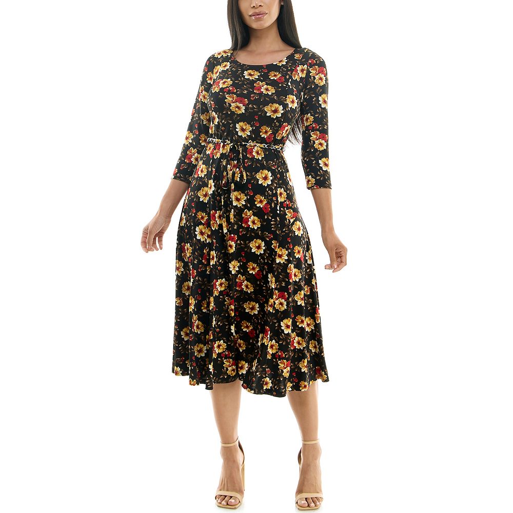 Women's Nina Leonard Patchwork-Print Midi Dress
