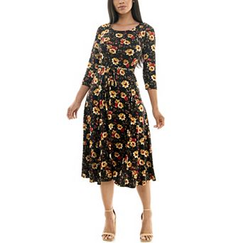 Women's Nina Leonard Patchwork-Print Midi Dress
