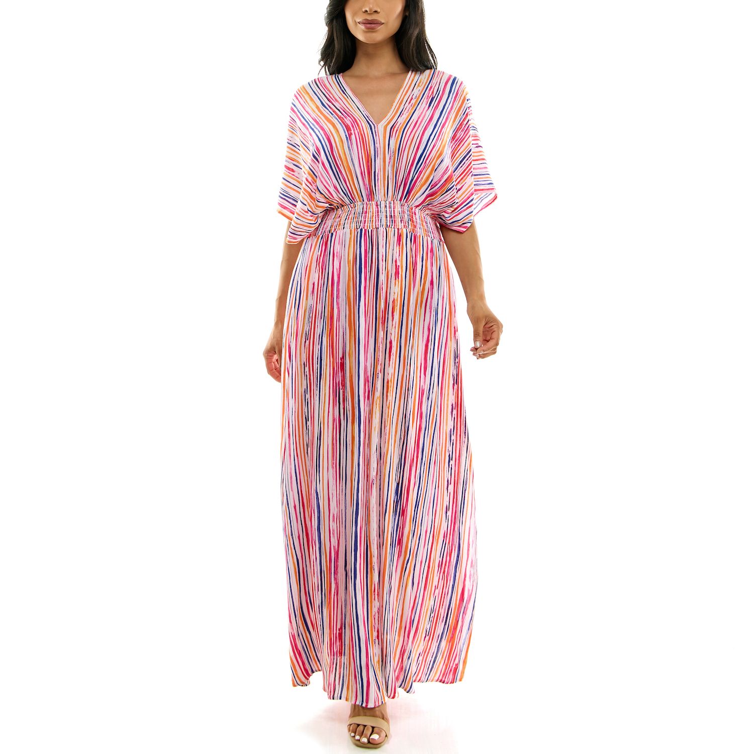 Женские платья Nina Leonard Print Smocked-Waist Maxi Dress