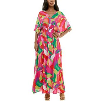 Women's Nina Leonard Print Smocked-Waist Maxi Dress