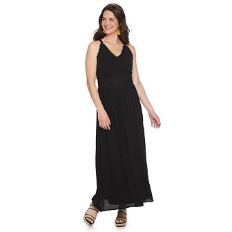 Women's Nina Leonard Crochet Trim Maxi Dress