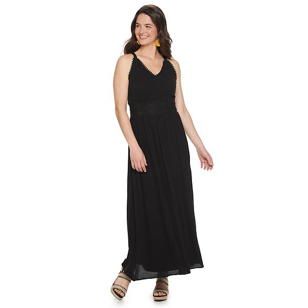 Women's Nina Leonard Crochet Trim Maxi Dress