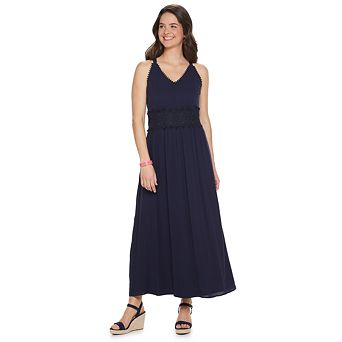 Women's Nina Leonard Crochet Trim Maxi Dress