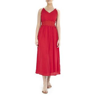 Women's Nina Leonard Crochet Trim Maxi Dress