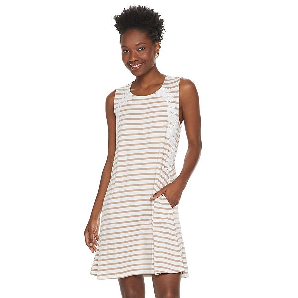 Women's Nina Leonard Striped Lace-Trim Swing Dress