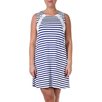 Women's Nina Leonard Striped Lace-Trim Swing Dress