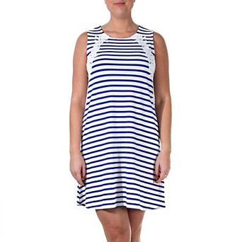 Women's Nina Leonard Striped Lace-Trim Swing Dress