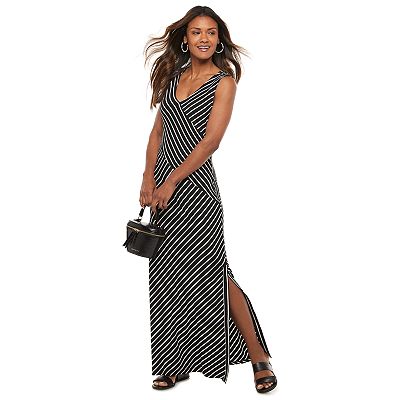 Nina Leonard Mixed Stripe Maxi Dress Black White S