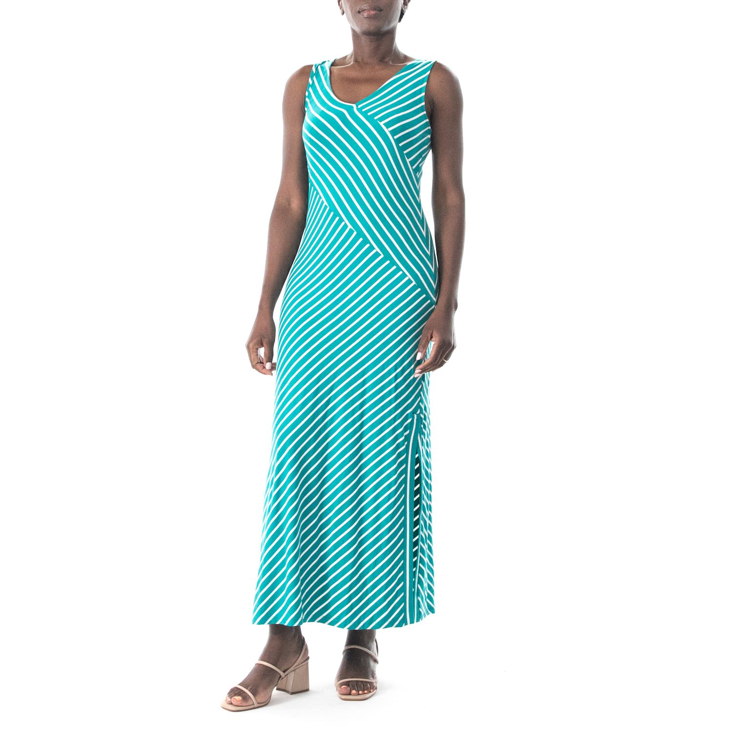 Женское платье Nina Leonard Striped Maxi, цвет: Океанский белый